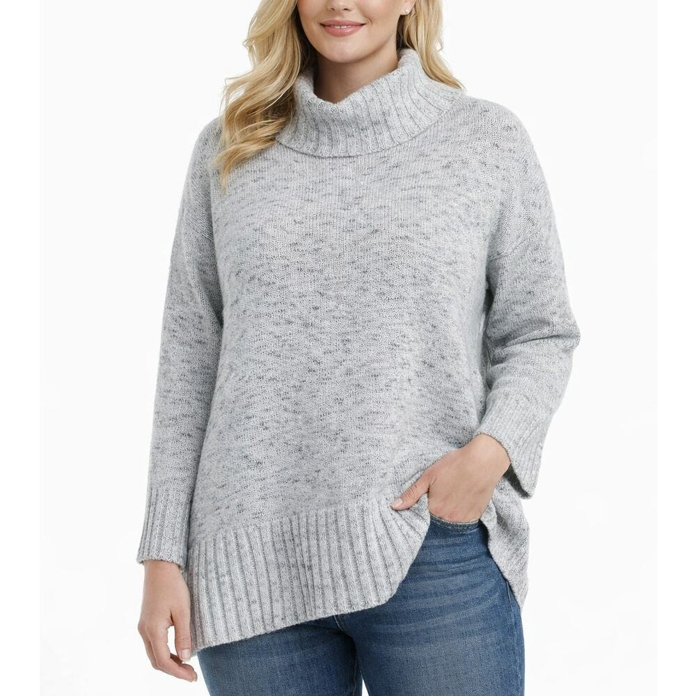 J Jill Sweater Womens Medium Gray Turtleneck Pullover Cotton Blend Casual Office